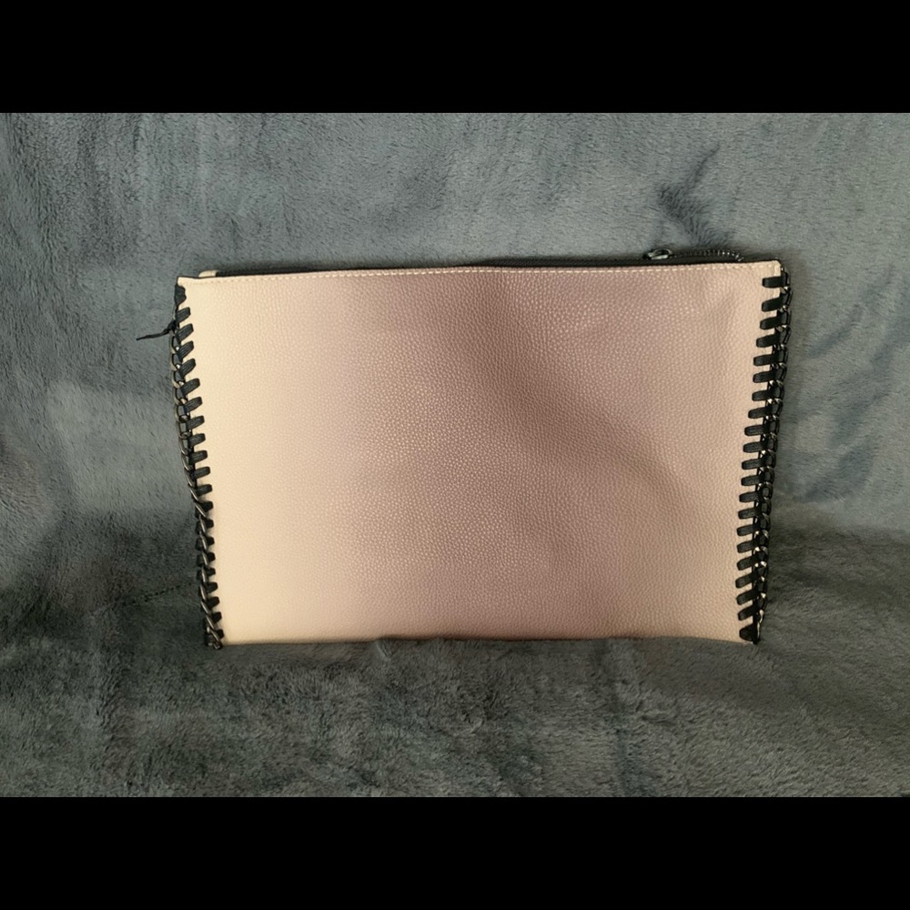 Two tone leather like purse with chain sides